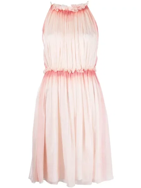 Rochie Alberta Ferretti de mătase cu volane cu gât halter roz
