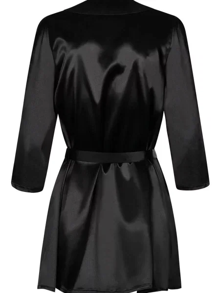 Атласный короткий пеньюар и трусики стринг Комплект_Obsessive_Satinia_robe чорні
