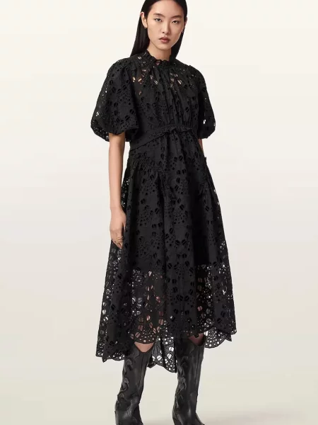 AllSaints sukienka rozkloszowana ODETTE czarna