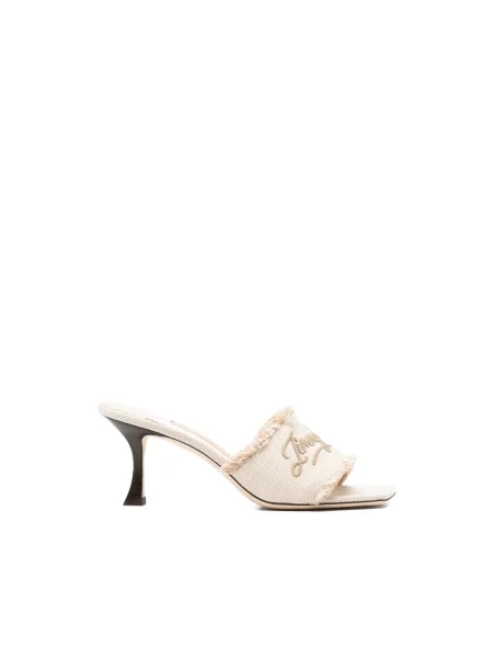 Klapki mules Jimmy Choo z frędzli beżowe