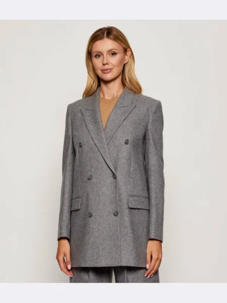 BOSS sacou din lână cu două rânduri de uni gri
