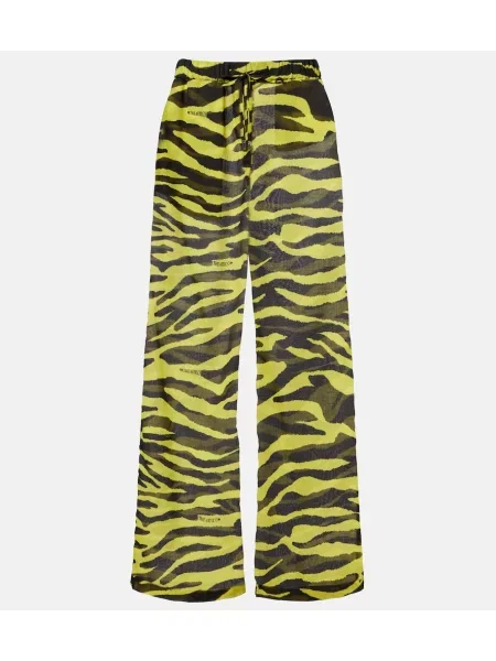 Pantaloni The Attico cu imagine cu imprimeu animal print din muselină negru