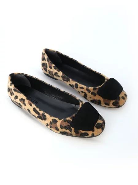 Balerini Marjin de lână fără toc cu model leopard negru