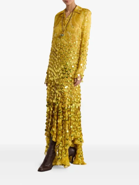 Rochie Etro cu paiete de mătase de costum galben