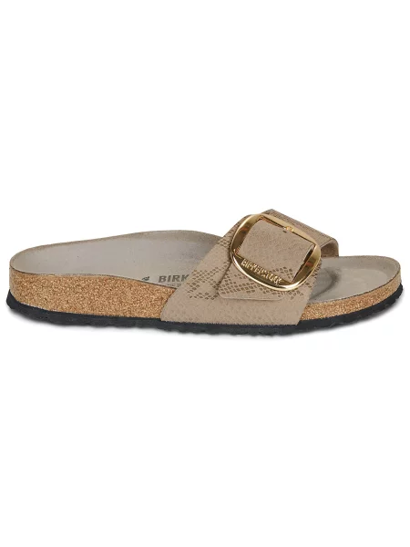 Papuci Birkenstock cu cataramă cu toc plat bej