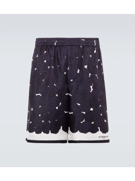Pantaloni scurți Givenchy de mătase cu model floral albastru