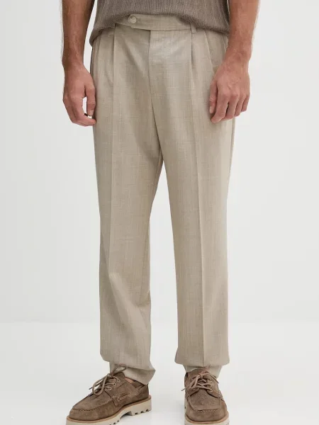 BOSS pantaloni de lână cu fason chinos bej