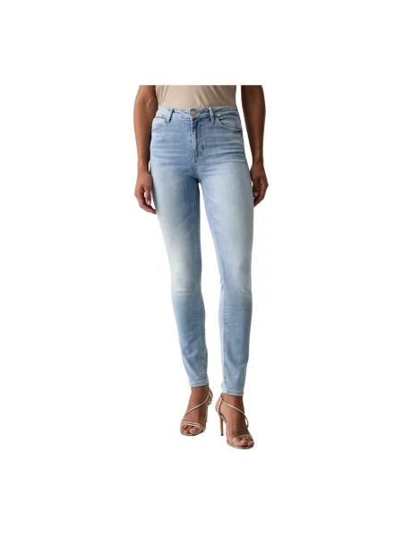 Skinny jeansy skinny Guess niebieskie