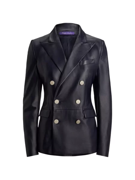 Kožené dvouřadé sako Ralph Lauren Collection modré