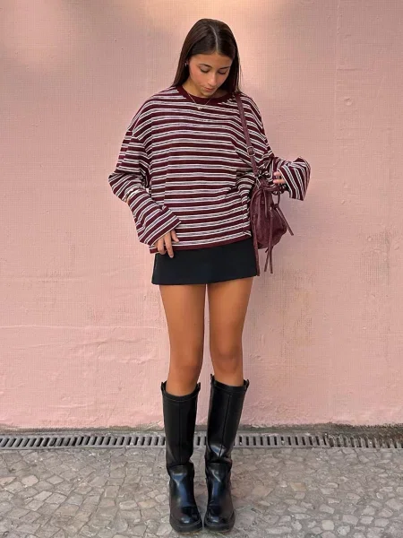 Bershka Koszulka Z Długim Rękawem I Nadrukiem Kobieta Xxs bordowy