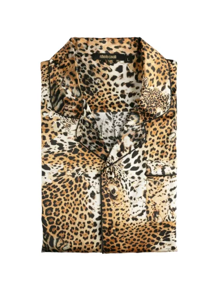 Svilena pidžama Roberto Cavalli Home s printom s leopard uzorkom smeđa