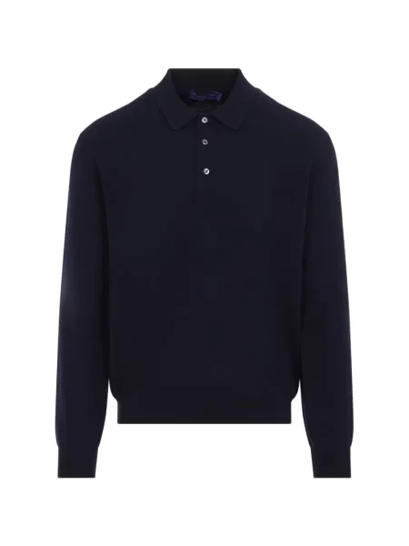 Tricou polo Ralph Lauren Purple Label din cașmir albastru
