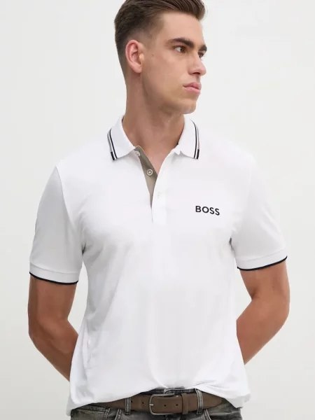 Boss Green tricou polo barbati cu imprimeu alb