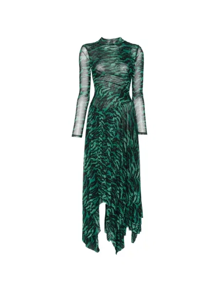 Rochie Dvf Diane Von Furstenberg cu imagine asimetrică cu dungi de tigru verde