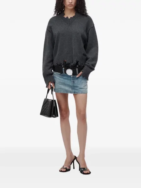 Подрязан пуловер Alexander Wang с V-образно деколте гръндж сиво