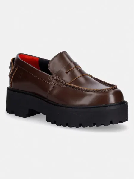 Tommy Jeans mocasini pentru femei din piele ARCHIVE LEATHER LOAFER maro