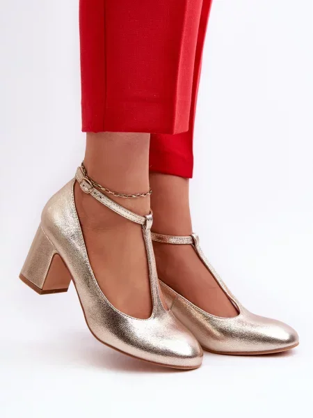 Pantofi cu toc Kesi din piele cu toc înalt auriu