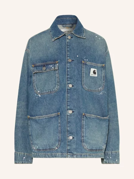 Carhartt Wip Džínová Bunda Og Michigan Coat blue destroy wash splatter modrá