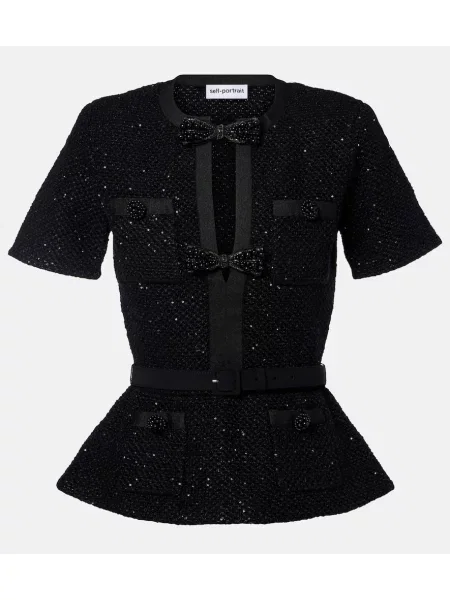 Top Self-portrait tricotate negru