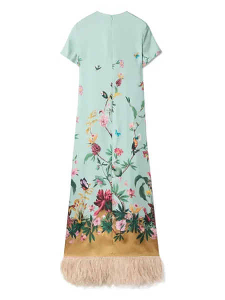 Rochie maxi La Doublej cu model floral de costum albastru