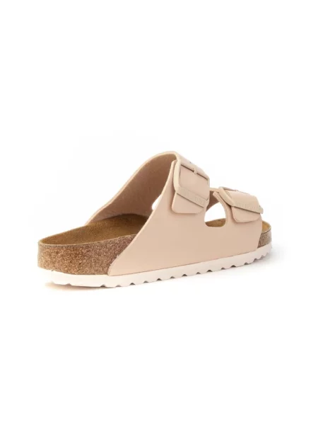 Klapki Birkenstock zamszowe w paski z paskiem beżowe