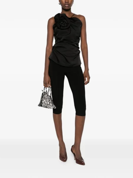 Top Magda Butrym cu model floral cu volane negru