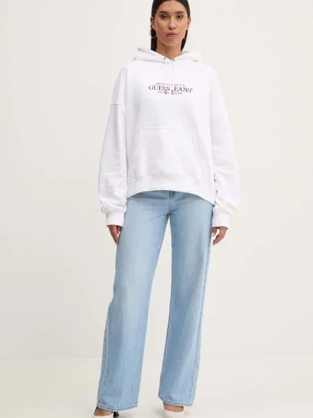 Кофта Guess Jeans з капюшоном з аплікацією білий