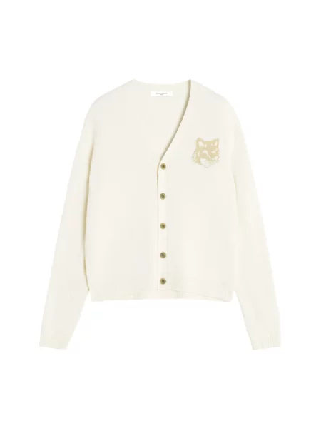 Maison Kitsuné kardigan wełniany Fox Head Intarsia Merino beżowy