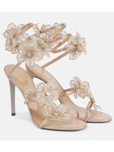 Sandale Rene Caovilla din satin cu model floral bej