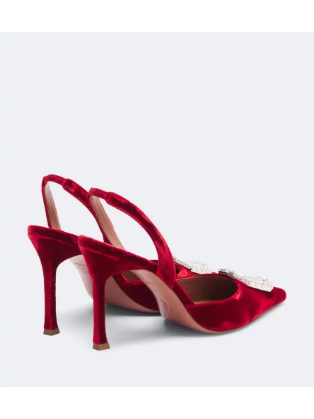 Pantofi cu toc Amina Muaddi de catifea slingback roșu