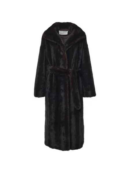 Cu centură palton The Frankie Shop cu rever maro
