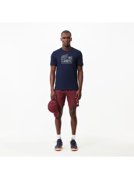 Lacoste Koszulka Roland Garros O Regularnym Kroju Z Okrągłym Dekoltem I Nadrukiem granatowy