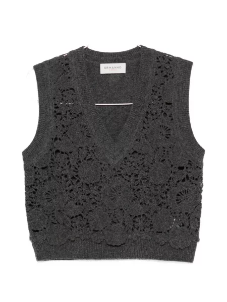 Vestă Ermanno Firenze cu model floral din dantelă gri
