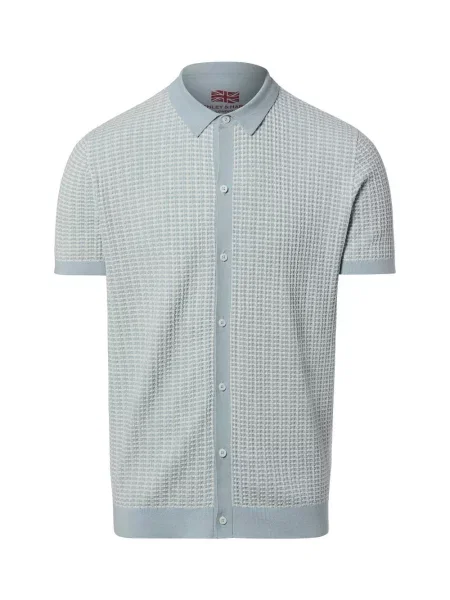 Finshley & Harding London koszulka polo z dzianiny Mężczyźni niebieski|biały wypukły wzór tkaniny S białe