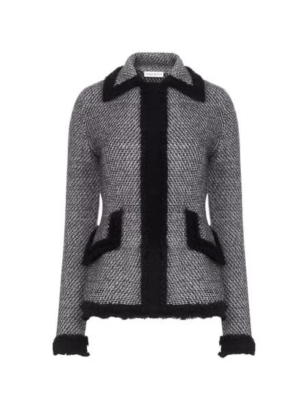 Cardigan Nina Ricci cu franjuri din tweed gri