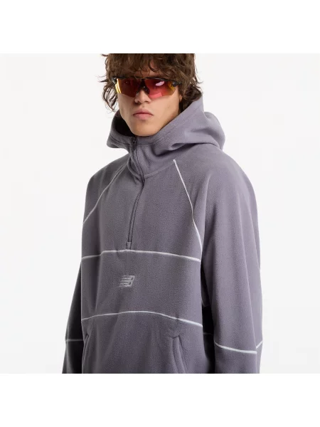 Суитшърт New Balance Trackside Polar Fleece Hoodie Off-Line Grey M сиво