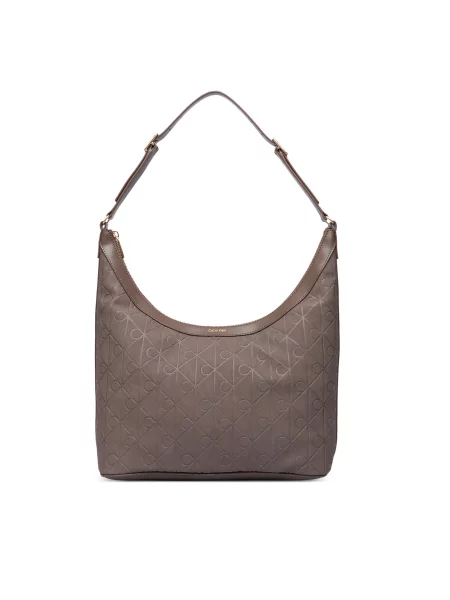 Calvin Klein Ročna torba Emblem Aop Sueded M Shoulder Bag Bež rjava