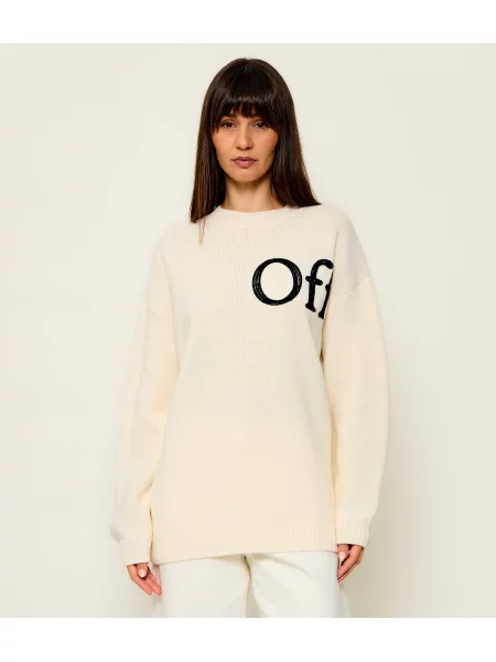 Pulover Off-White Bookish Shared Knit Crew UNISEX Ivory Black M alb