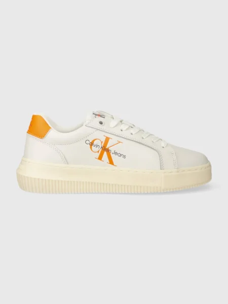 Кожени маратонки Calvin Klein Jeans CHUNKY CUPSOLE MONOLOGO W бяло