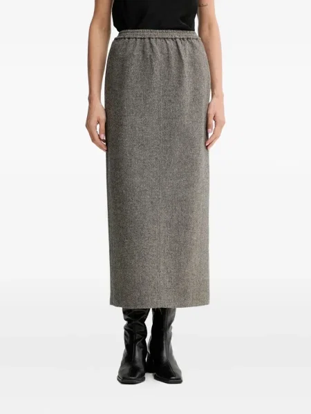 Fusta maxi Isabelle Blanche cu model herringbone gri