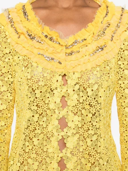 Geacă Gemy Maalouf cu model floral din dantelă galben