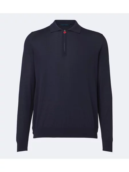 Tricou polo Kiton de lână albastru