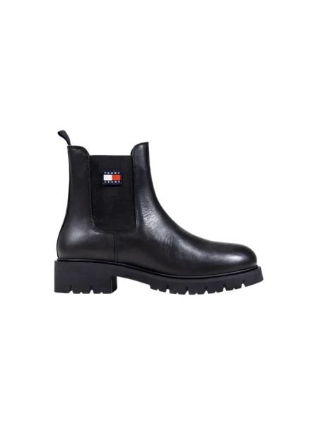 Tommy Jeans cizme TJW CHELSEA LEATHER BOOT cu plat negru