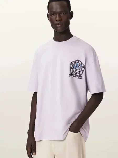 AllSaints tricou basic pentru bărbați cu amestec de in AFFIX violet