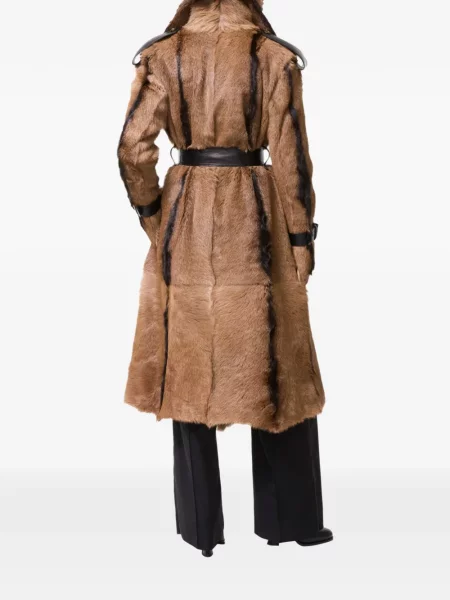 Μακρύς παλτό από δέρμα προβάτου Burberry από δέρμα προβάτου καφέ