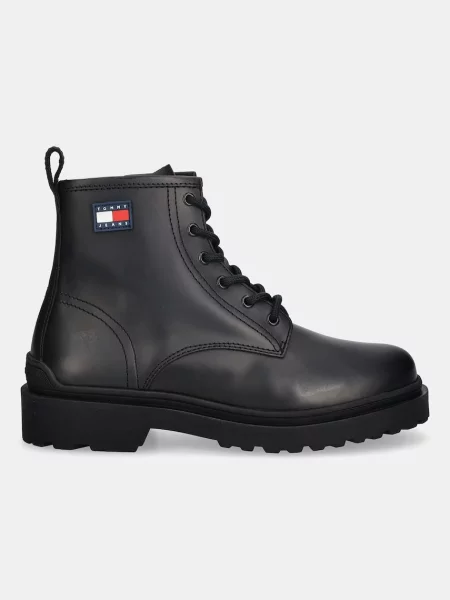 Δερμάτινα παπούτσια Tommy Jeans TJM LACE UP RUBBERIZED ανδρικά μαύρο