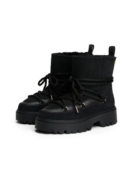 Tommy Hilfiger cizme de iarnă REAL SHEARLING LACEUP negru