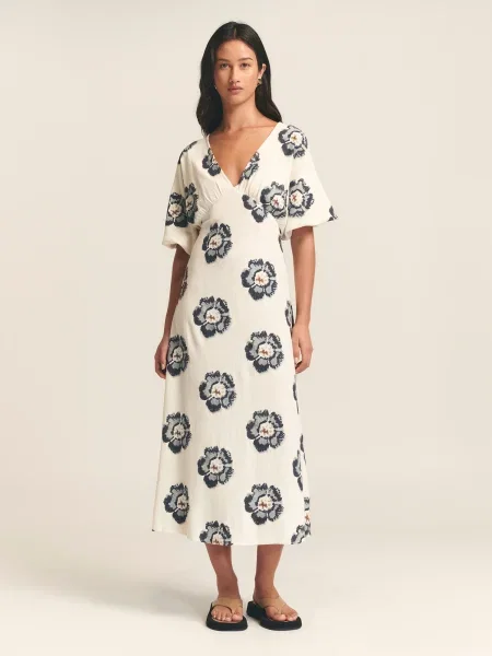 St MRLO Rochie Palm bleumarin / lână alb