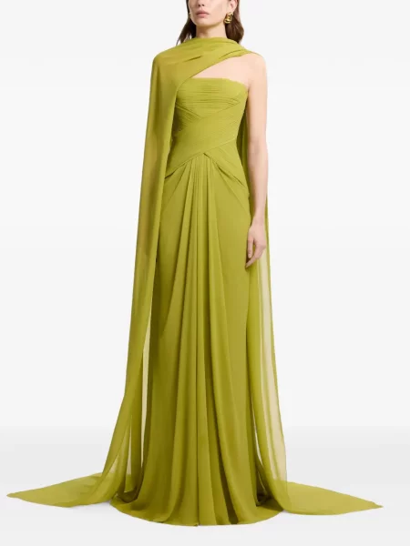 Rochie maxi Elie Saab drapată fără bretele verde