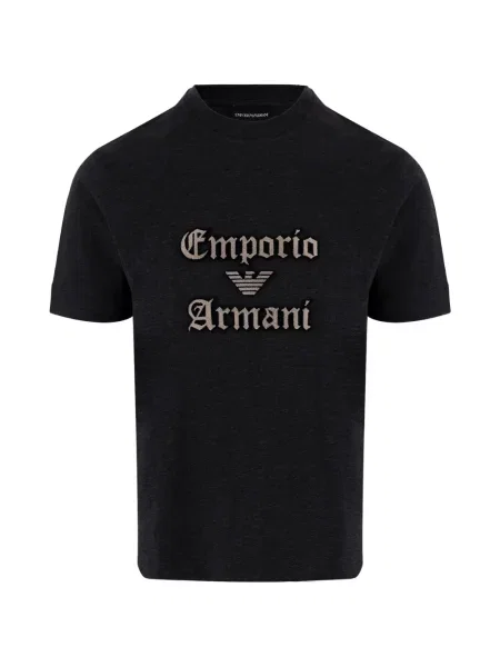 Tricou Emporio Armani din jerseu cu autograf negru